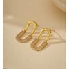 U-Shaped Stud Earrings With Full Crystal Pave Oval Design Sterling Gold Plated Minimalist Chic Women