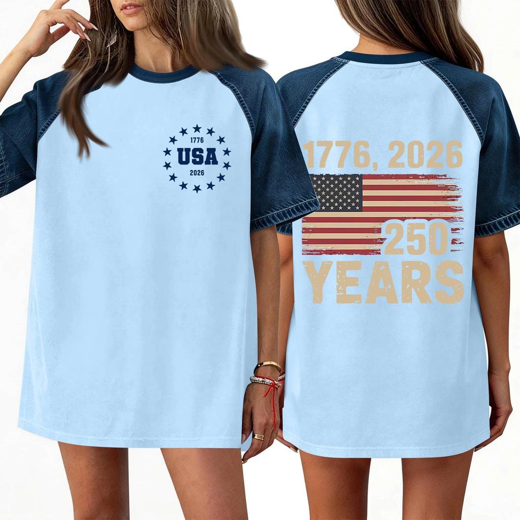 Denim Patchwork Shirts For Women Stand Collar Casual Blouse Short Sleeve Comfy Tshirt Spring Summer Fashion