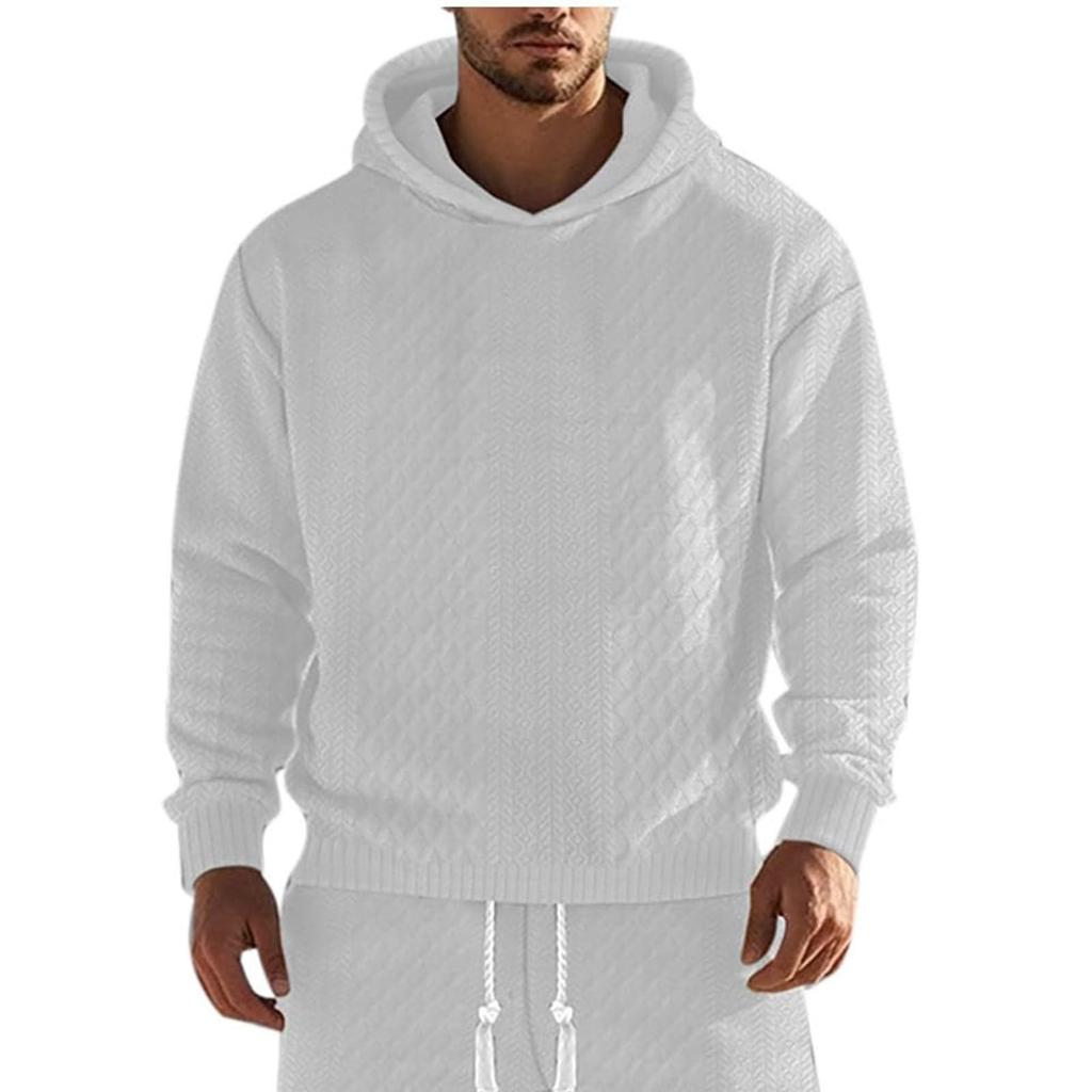 Pánské mikiny, Pletené, S kapucí, Dlouhý rukáv, Nadrozměrné mikiny s kapsami, Podzimní streetwear