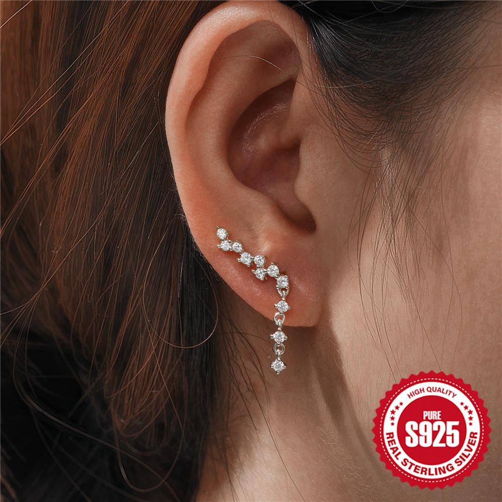 S925 Sterling Silver Round Diamond-Set Single-Row Stud Earrings Women'S Fashion Earrings Trendy Niche Design Earrings