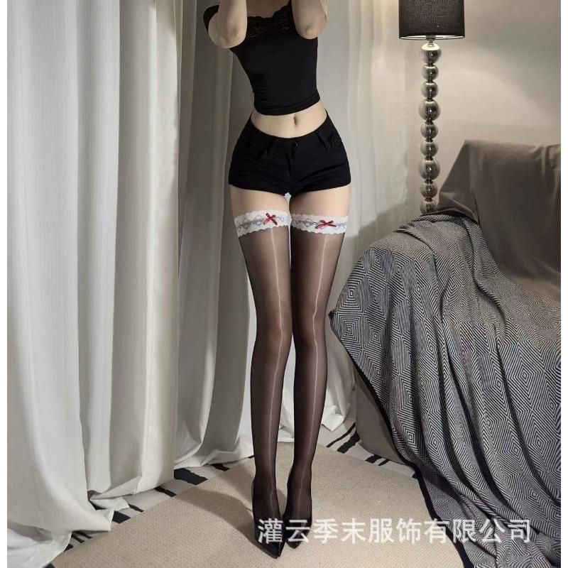 Aurora ultra-thin lace bow contrasting color half-cut knee socks glossy stockings sex stockings women