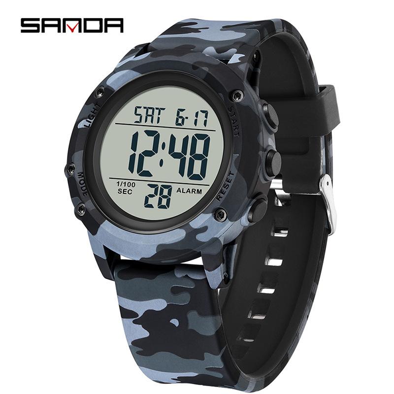 SANDA Camouflage Electronic Watch Outdoor Sports Luminous Student Military Watch Multifunction Digital Electronic Watch
