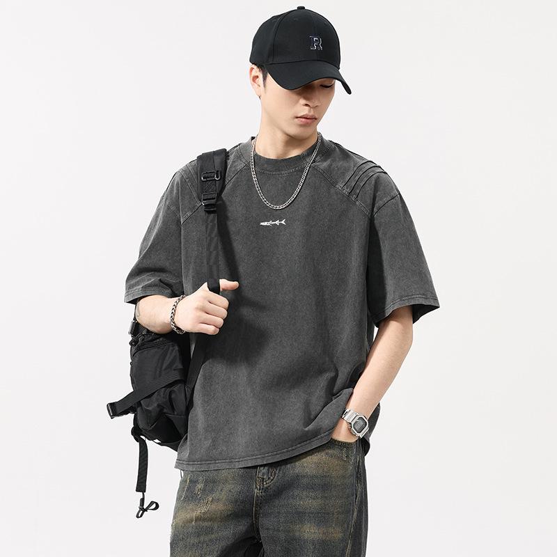 Heavy Wash Water and Old Short-sleeved T-shirt In Summer New Loose High Street Top M 6587₽