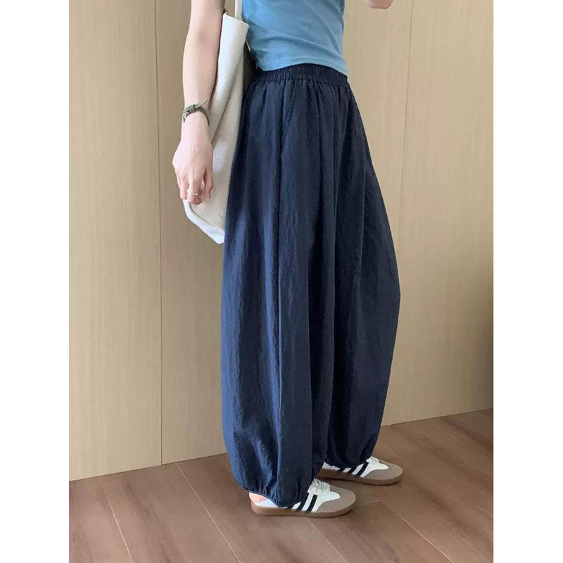 

Женские летние брюки-фонарики с высокой талией, однотонные, тонкие, быстросохнущие | Универсальные прямые брюки, стройнящие, в корейском стиле 2XL тёмно-синий