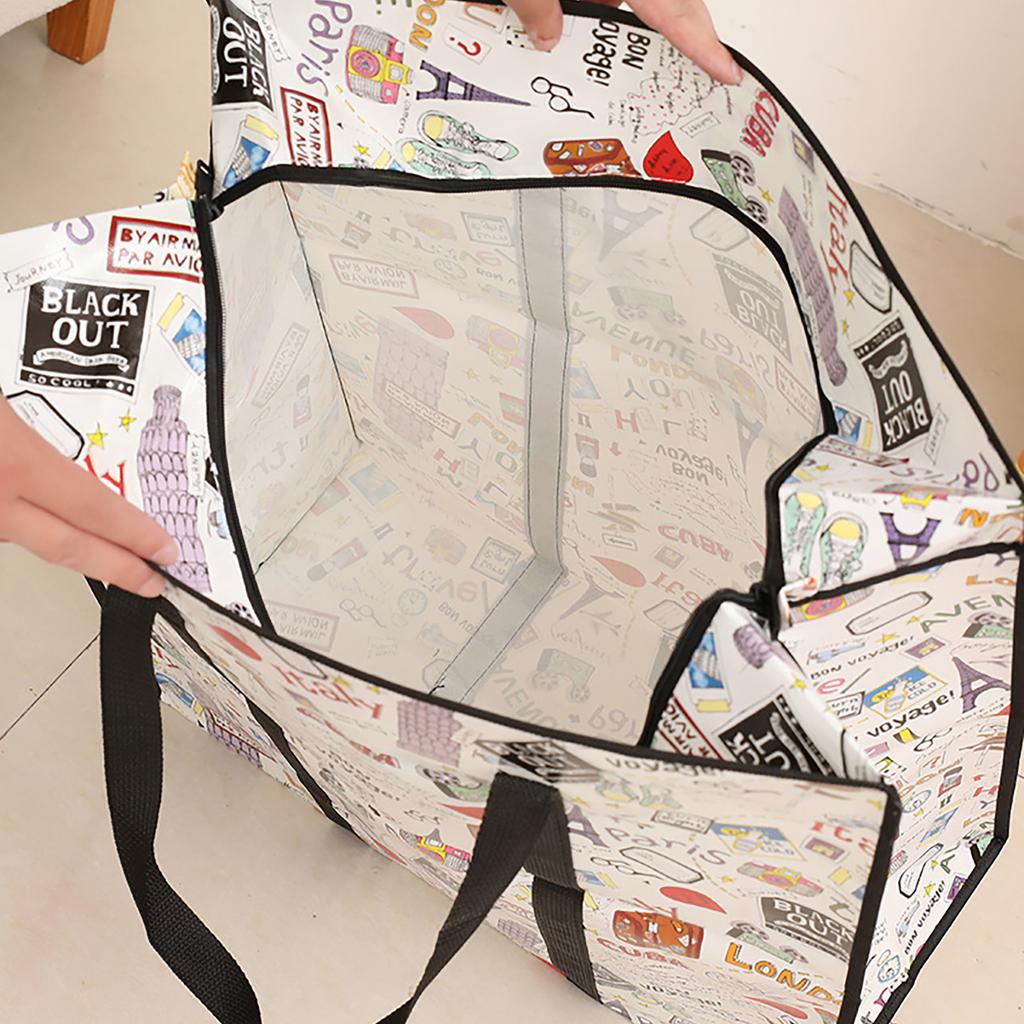 Effective Storage Bag with Zippers and Handle User Friendly Shopper Bag with Zippers Large Fabric Storage Handbag