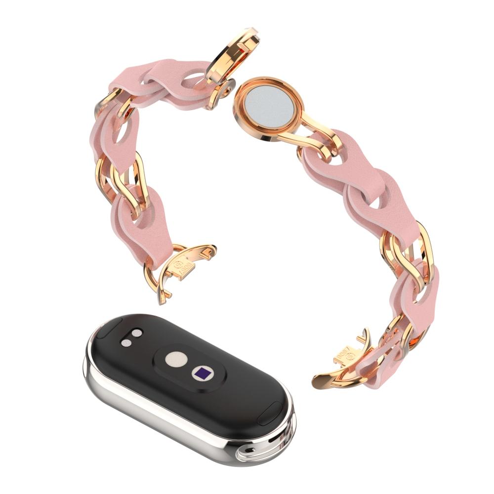 For Xiaomi Smart Band 9 NFC/9/8 NFC/8 Watch Band Genuine Cow Leather+Aluminum Alloy Chain Bracelet