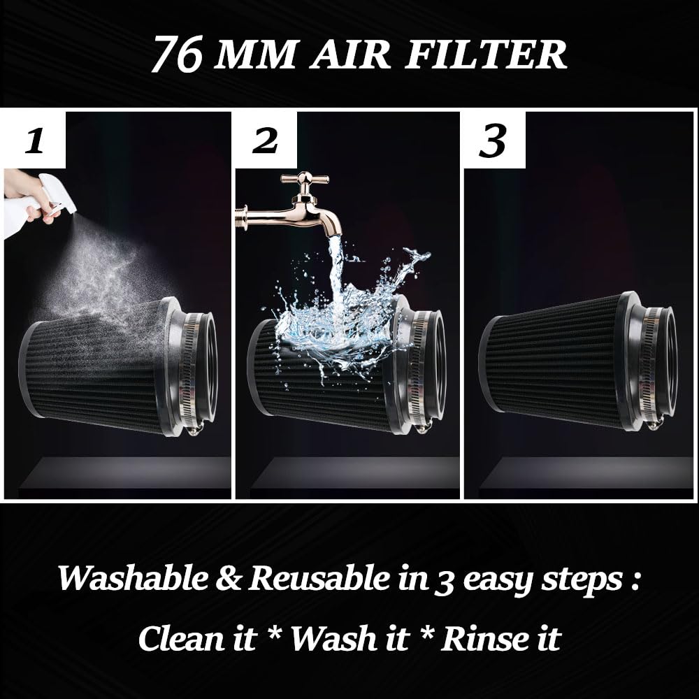 MUTEKI Car Air Filter Universal 76mm Air Filter Mushroom Type Air Intake Filter Adjustable Replacement Filter (Black)