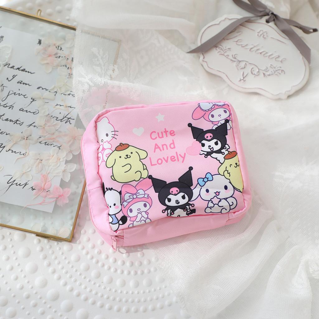 Vertical Stripes Pom Pom Purin Cartoon Travel Sanitary Napkin Bag For Use Women