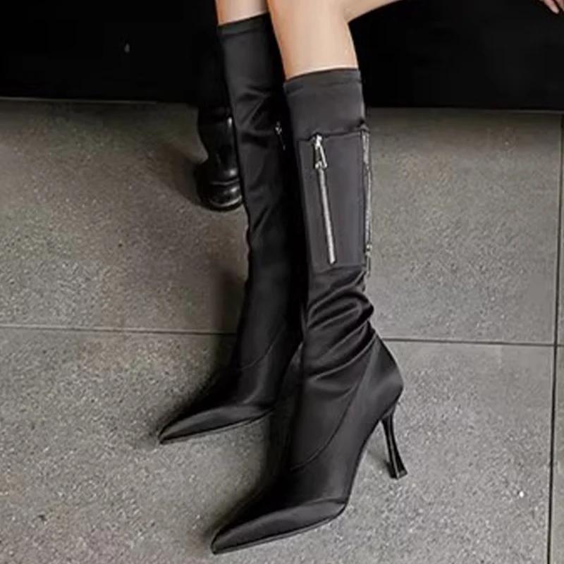 Fashion Comemore 2025 Pointed Toe Women Knee High Women Chelsea Boots Fashion High Heels Shoes Designer Winter New  Thigh High Boots