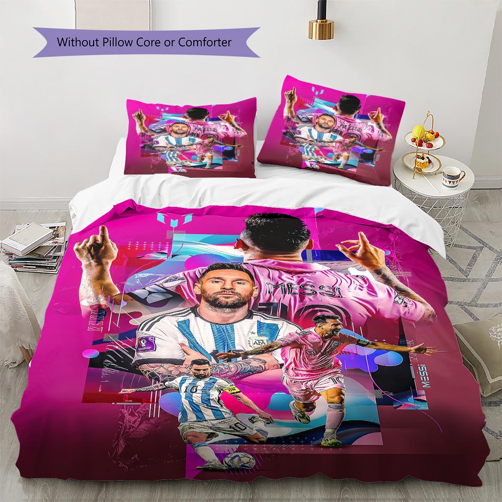 Messi Pattern Bedding,Quilt Set Quilt Cover Pillowcase Home Birthday Gift (1 * duvet cover + 2 * pillowcase, without core)