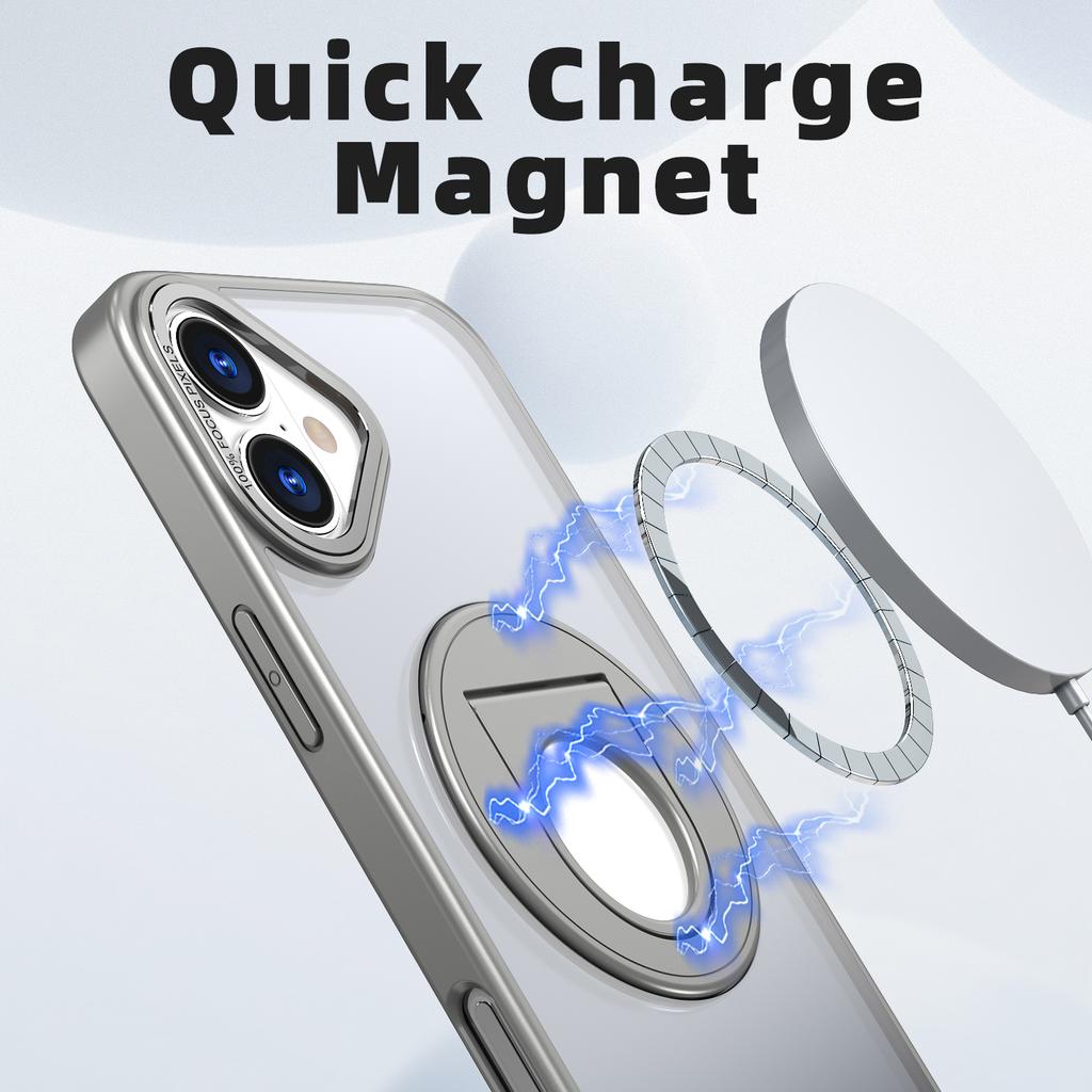 For iPhone 16 Case Compatible with MagSafe Rotating Kickstand TPU+PC Clear Back Phone Cover
