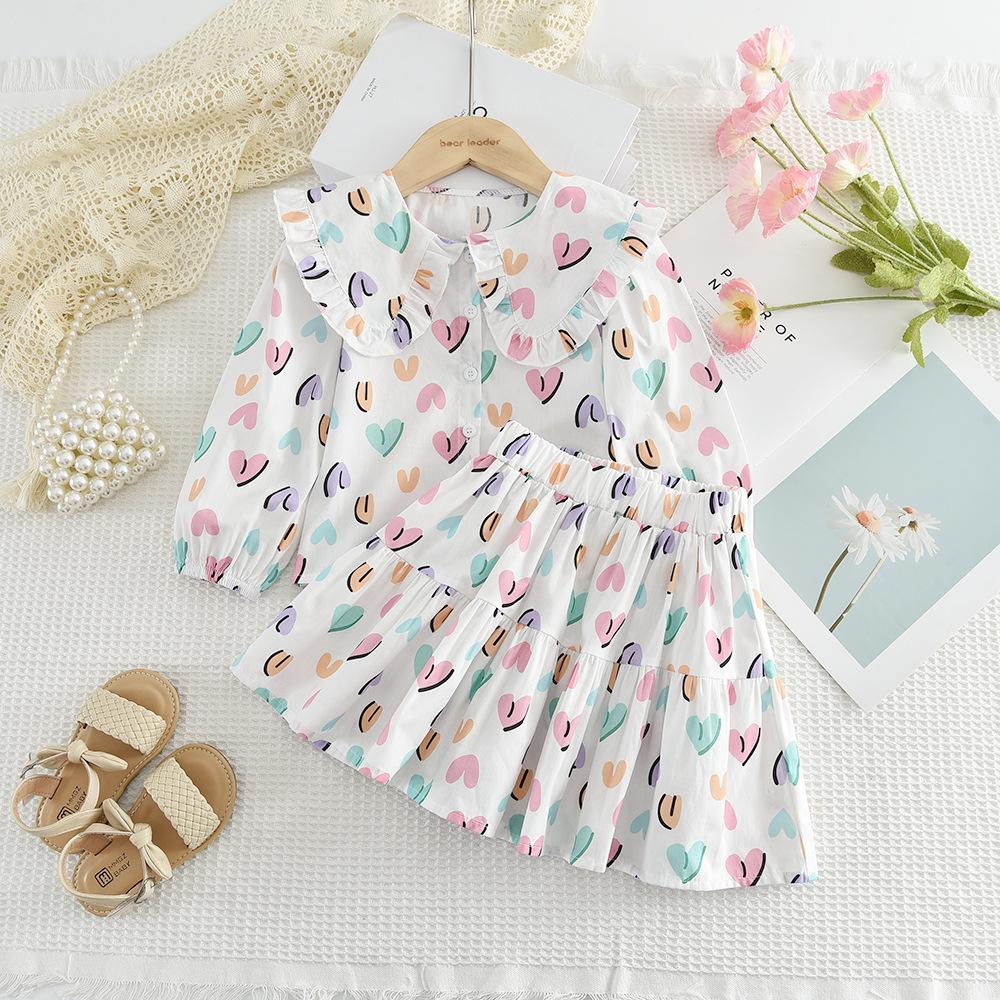Korean Style Children's Clothing New Bow Printed Long-sleeved Babydoll Shirt Short Skirt Girls 2026 Spring and Autumn Suit