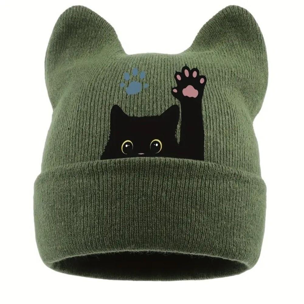 Stretchable Winter Knit Hat Knit Pullover Hat New Cat Ear Beanie Hat  Spring Autumn Winter
