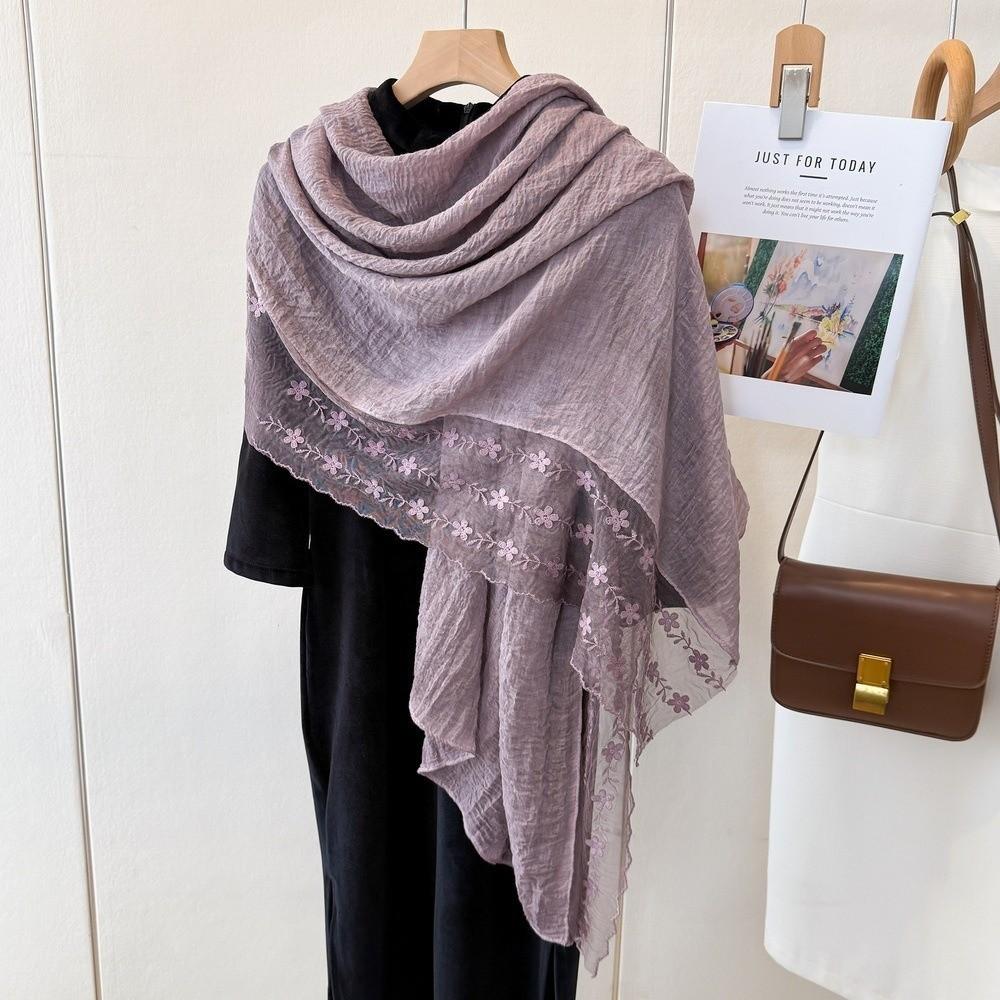 Cotton Linen Thin Gauze Scarf Solid Color Shawl and Wrap Fashion Lace Patchwork Scarf for Women