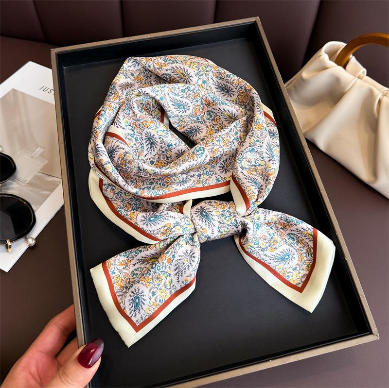 Spring and Summer Flower Double-layer Scarf, Streamer Strap, Bag Decoration, Suit Scarf, Small Long Headband, Silk Scarf, Women's Printing Is Narrow a