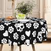 1 White Skull And Flower Heart Black Tablecloth, 60X60 Round/Rectangular, Suitable For Dining Tables