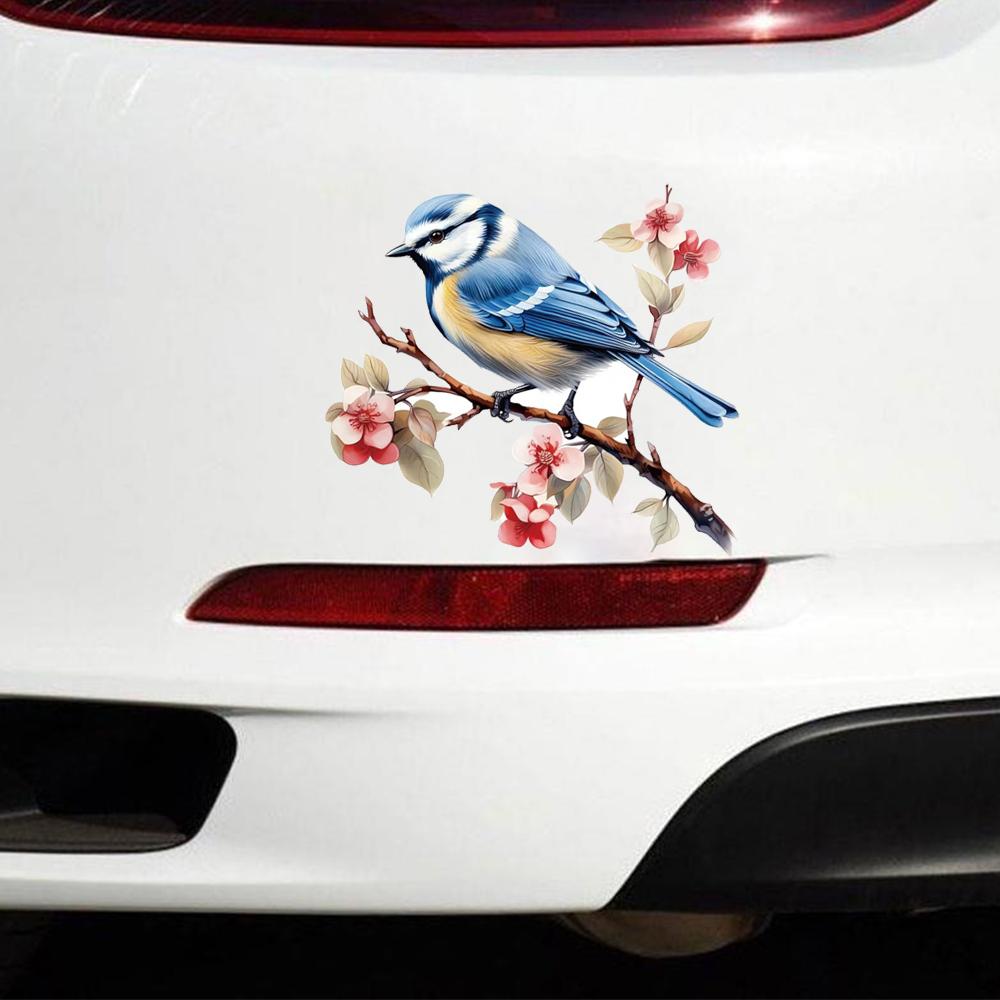 QT2002#15cm Contemporary Blue Bird and Blossoms Car Sticker, Suitable for Laptop, Car, Truck, Van, SUV, Motorcycle, Wall, Bumper, Window
