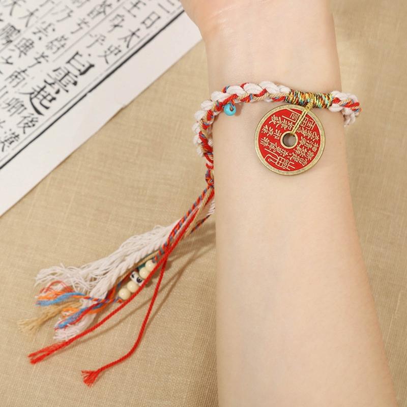 Unique Ethnic Style Bracelet with Coin Eye Catching Ethnic Style Coin Bracelet Beautiful Handwoven Hand String Jewelry