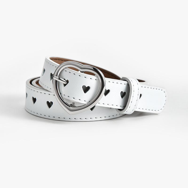 

Kids Heart Buckle Belt with All-Hole Peach Heart Design for Jeans Length 90, Width 2.3 білий