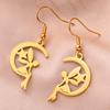 Teamer Hollow Moon Star Drop Earrings Stainless Steel Flower Elf Pendant Dangle Earrings for Women Wedding Party Jewelry Gifts