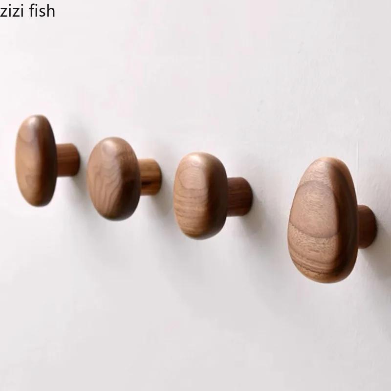 Solid Wood Hook Cabinet Handle Coat Hook Key Hooks Pebble Shaped Decorative Hooks Clothes Storage Rack Furniture Handles