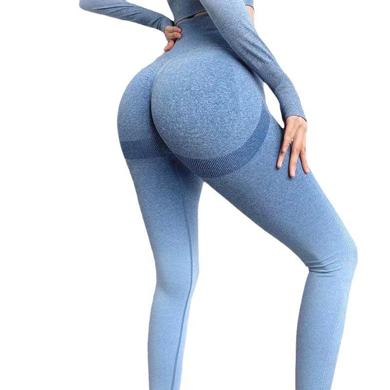 

Seamless Gradient Yoga Pants With Peach Hips, High Waist, Breathable And Elastic, Outdoor Sports, Tight Fitting Fitness Pants For Women S