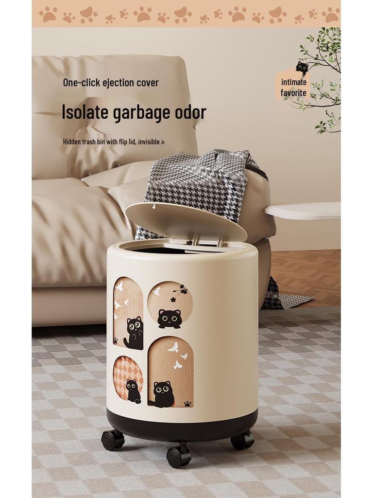 Retro Style High-End Trash Can with Wheels - Large Capacity for Living Room & Bathroom