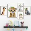 Cartoon Animal Cute Wearing Flower Elephant Zebra Baby Posters And Prints Wall Art Canvas Painting Wall Pictures Kids Room Décor No Frame