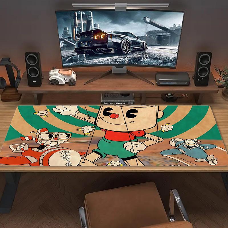 Cuphead & Mugman Druck Kissen Rutschfest Laptop Tablet Großes Mauspads XXL Matte Mini-PC Spielmatte Mit Verriegelter Kante