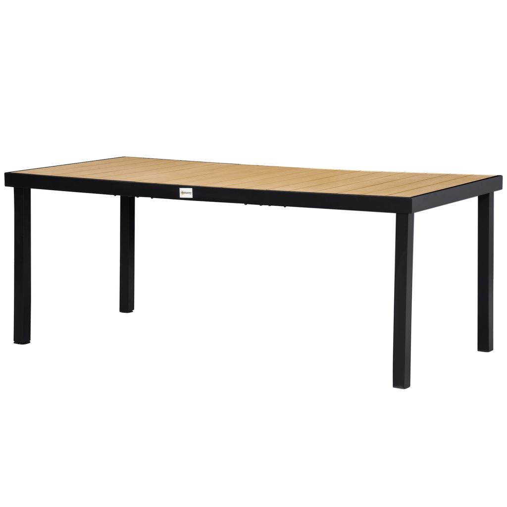 Aluminium Outdoor Garden Dining Table for 8 People, Faux Wood Top, for Garden, Patio, 190 X 90 X 74 Cm, Natural