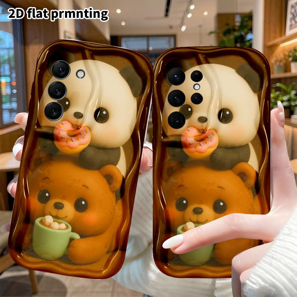 Phone Case: 2D Flat Samsung Galaxy A34 A35 S20 S22 S21 FE Plus Ultra Protective Case, Panda and Brown Bear, Christmas and Halloween Gift
