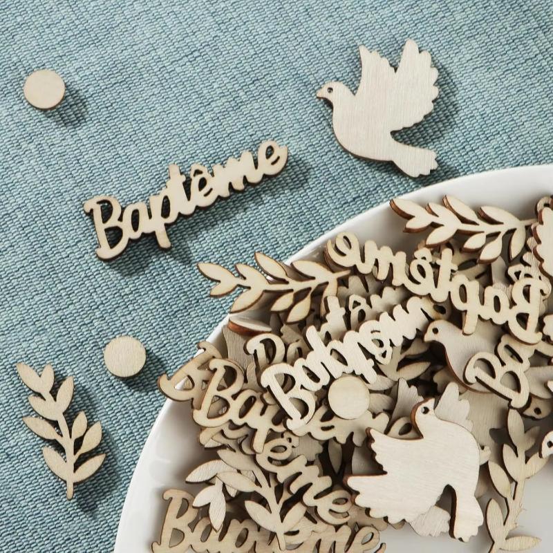 60pcs Baptism Confetti Wooden Pigeon Shape Sage Party Accessory Christening Communion Party Decoration Festive Table Decoration