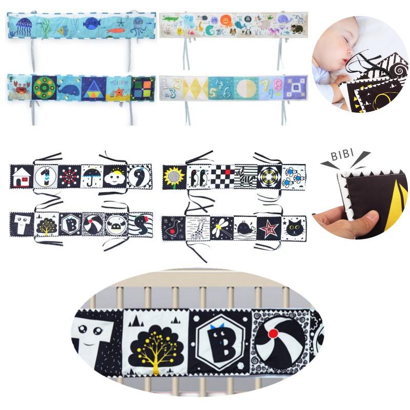 Nowa Dwustronna Czarno-Biała Książeczka-Ochraniacz do Łóżeczka Dziecięcego z Odporną na Rozdarcia Zabawką 3D do Wczesnej Edukacji i Urządzeniem Dźwiękowym