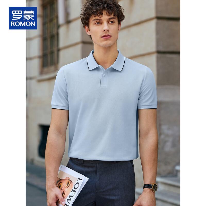 ROMON Men's Mulberry Silk Linen Blend Polo Shirt