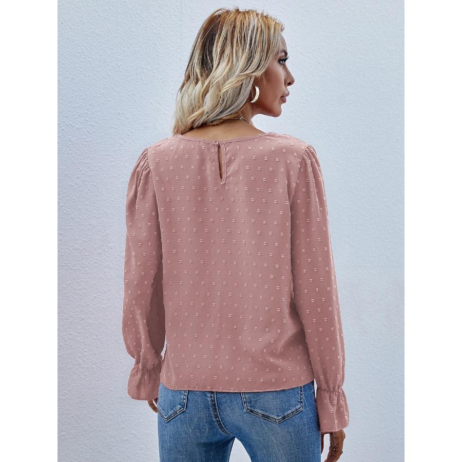 Wczesnowiosenny sweter z okrągłym dekoltem i długim rękawem w kropki, damska koszula do dojazdów