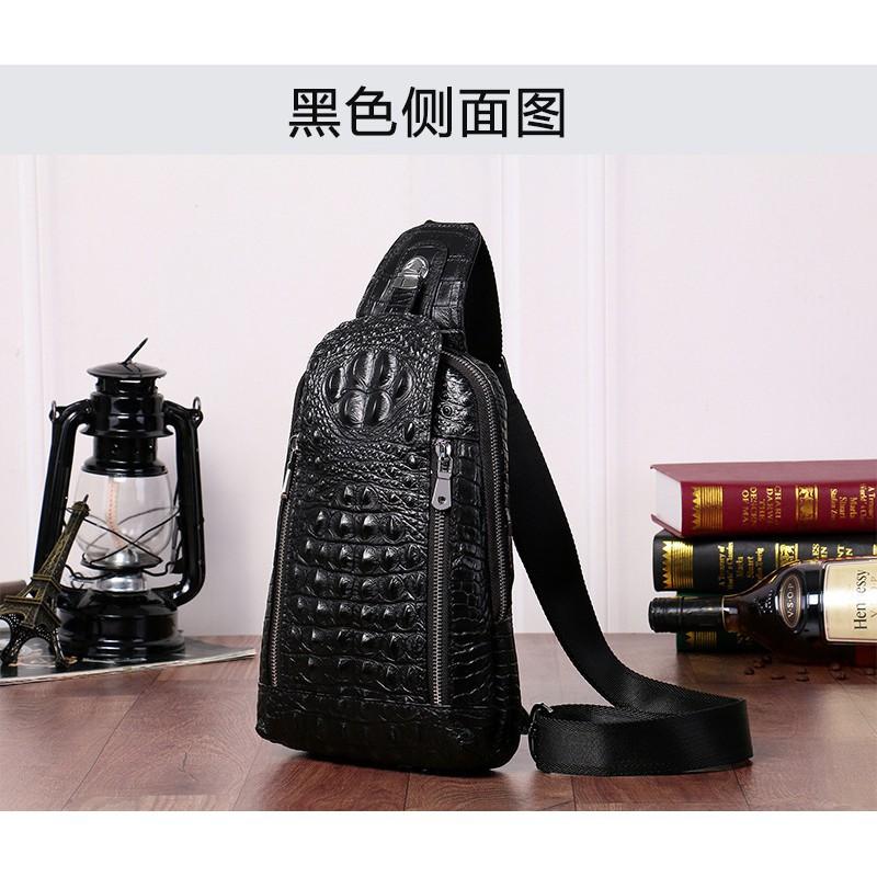 New Crocodile Patterned Men's Chest Bag Korean Version Casual Single Shoulder Diagonal Cross Genuine Leather