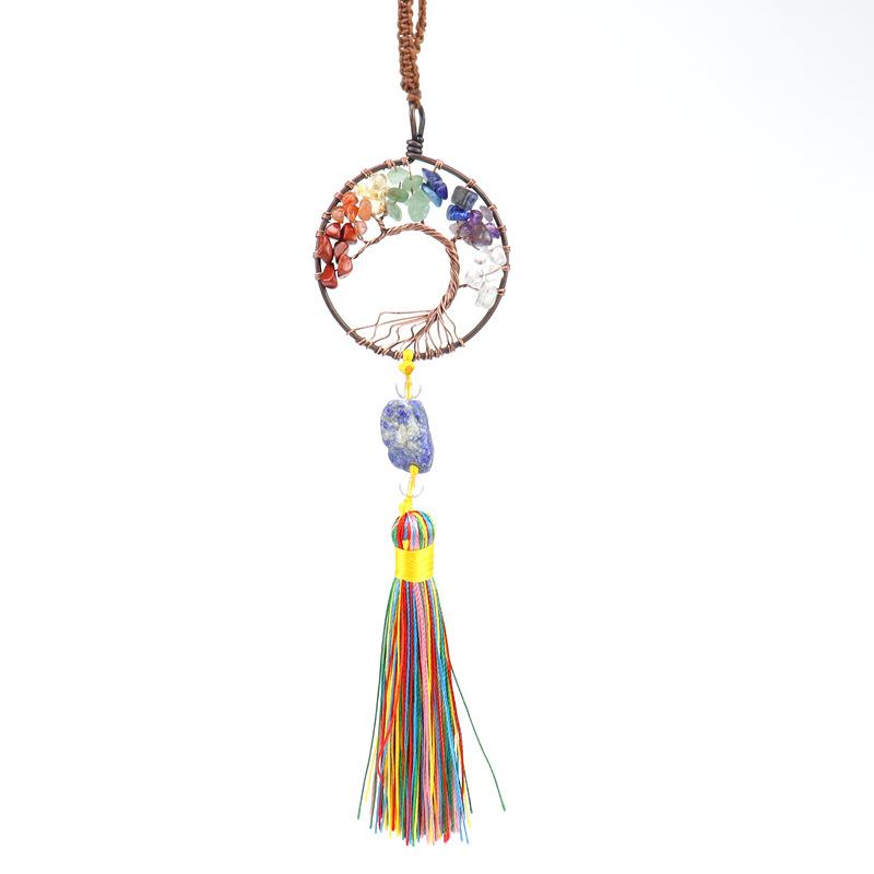 Woven Natural Gravel Crystal Rough Stone Life Tree Fringed Pendant Car Rearview Mirror Pendant Bag Decoration G16