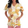 Damen V-Ausschnitt Kurzarm Arbeitshemd mit Taschen Tierprint Oberteil Medizinische Uniform Scrub T-Shirt für medizinisches Fachpersonal