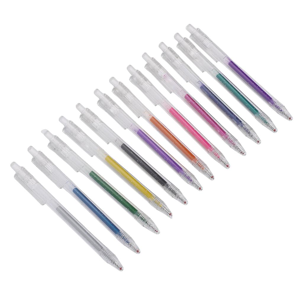 12 Color Retractable Glitter Gel Pens Set Smooth Writing 1.0mm Fine Tip Sparkly Gels Pens for Journal Coloring Drawing Doodling