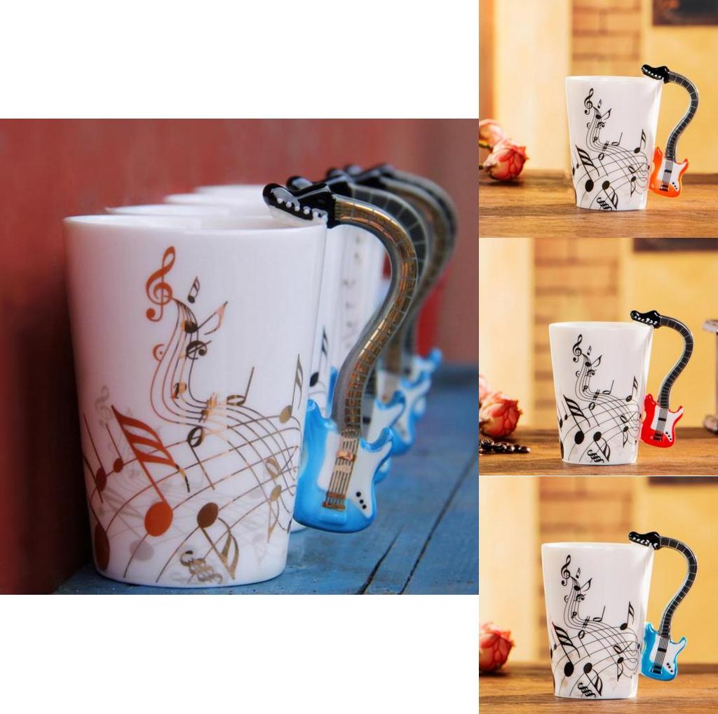 Mug Novelty Music Guitar Ceramic Cup Personality Music Note Milk Juice Lemon Mug Coffee Tea Cup
