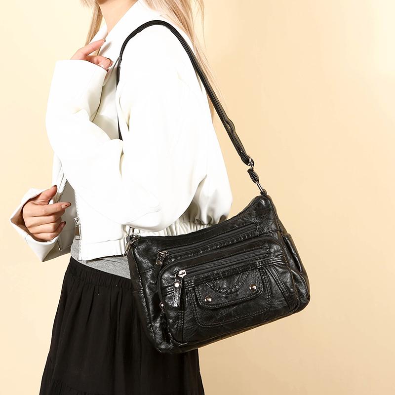 Muttertasche Damen Weiche Leder Umhängetasche Mehrfachfächer Vintage Große Kapazität Umhängetasche