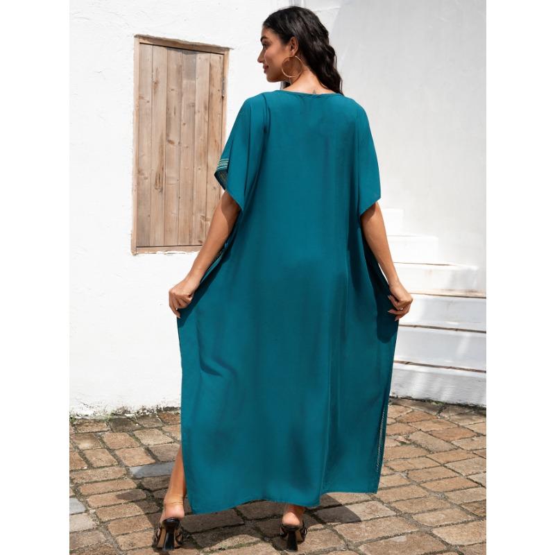 Women's Fashion Summer Spring Feather Print 1/2 Sleeves V-Neck Loose Waistline Casual Dresses