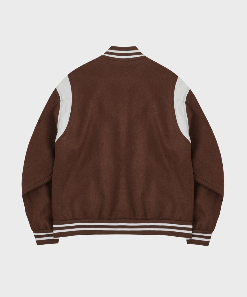 Lettercomo New Word Stadium Wool Varsity Jacket Brown