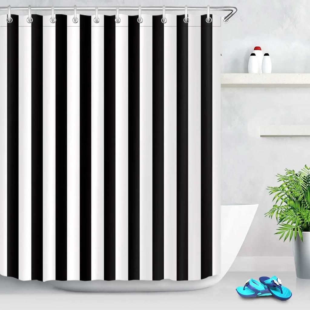 Abstract Geometric Black White Red Shower Curtain 3D Block Square Elegant Frame Modern Decor Fabric Bathroom with Hook Grey