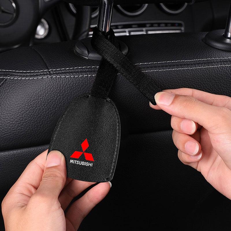 Leather Car Seat Back Hooks Portable Hanging Bag Rack For Mitsubishi ASX Lancer L200 Pajero Sport Attrage Mirage Eclipse