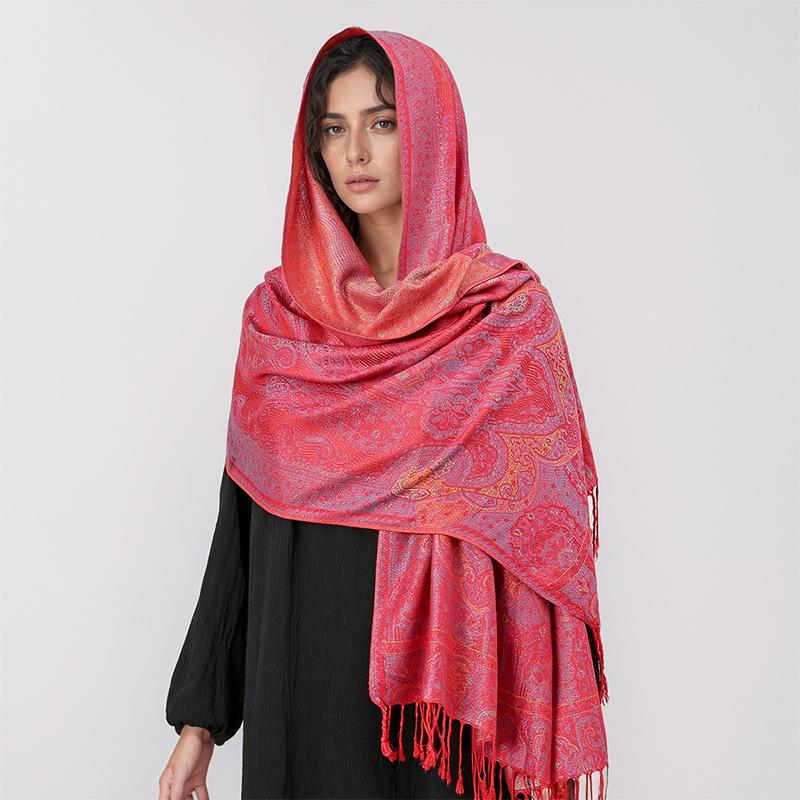 Jacquard Scarf Middle Eastern Retro Ethnic Style Shawl Fringed Long Scarf Warm And Versatile