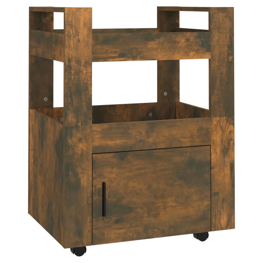 Kitchen Trolley Smoked Oak Finish 60 X 45 X 80 Cm Engineered Wood