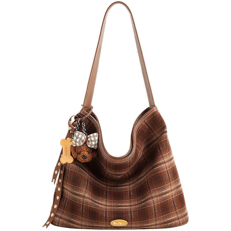 Toutou Women s Brown Plaid Tote Bag Large