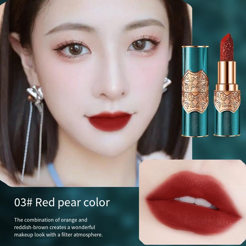 

1 шт. Ретро гравированная помада Бархатистая матовая поверхность Увлажняющая и стойкая Не оставляет следов на чашке Не скатывается Помада Помада Помада