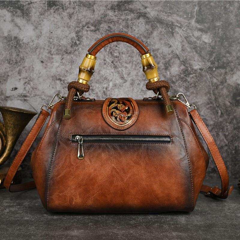 Johnature Luxury Handbag Vintage Handmade Leather Carved Women Bag Versatile Female Shoulder & Crossbody Bags